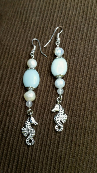 Silver Seahorse Earrings and Bracelet Set