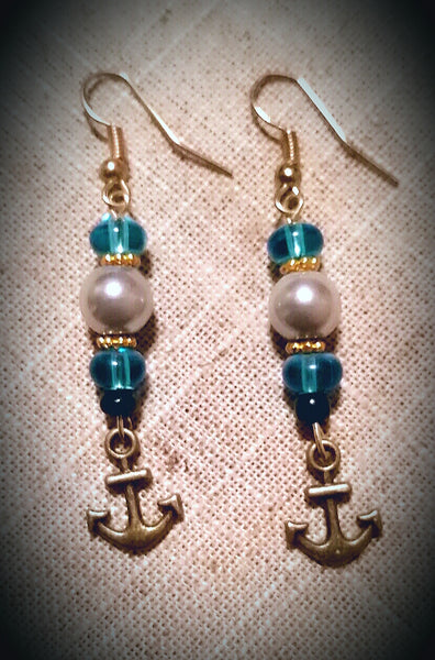 Sea-Blue Anchor Earrings