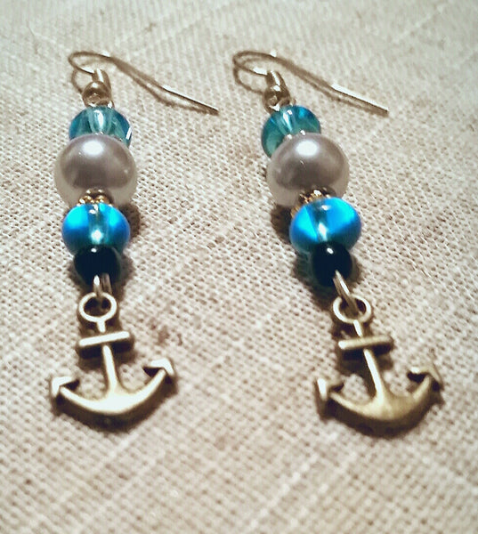 Sea-Blue Anchor Earrings