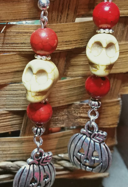 Sugar Skulls & Jack o' Lantern Earrings  (Silver Dangles)